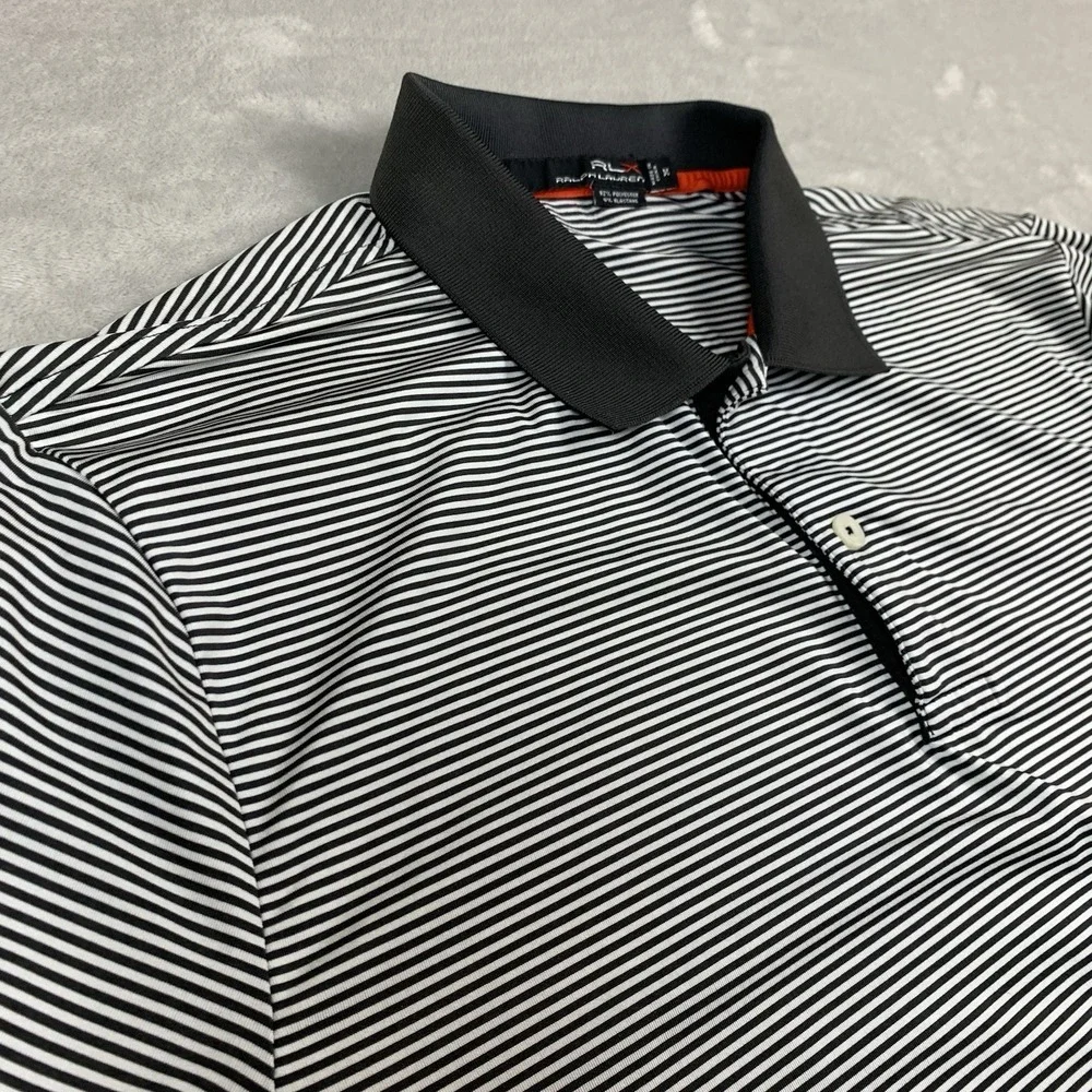 RLX Ralph Lauren Golf Polo Shirt Mens Medium Gray Striped Wekopa Golf Club Logo - Picture 1 of 6